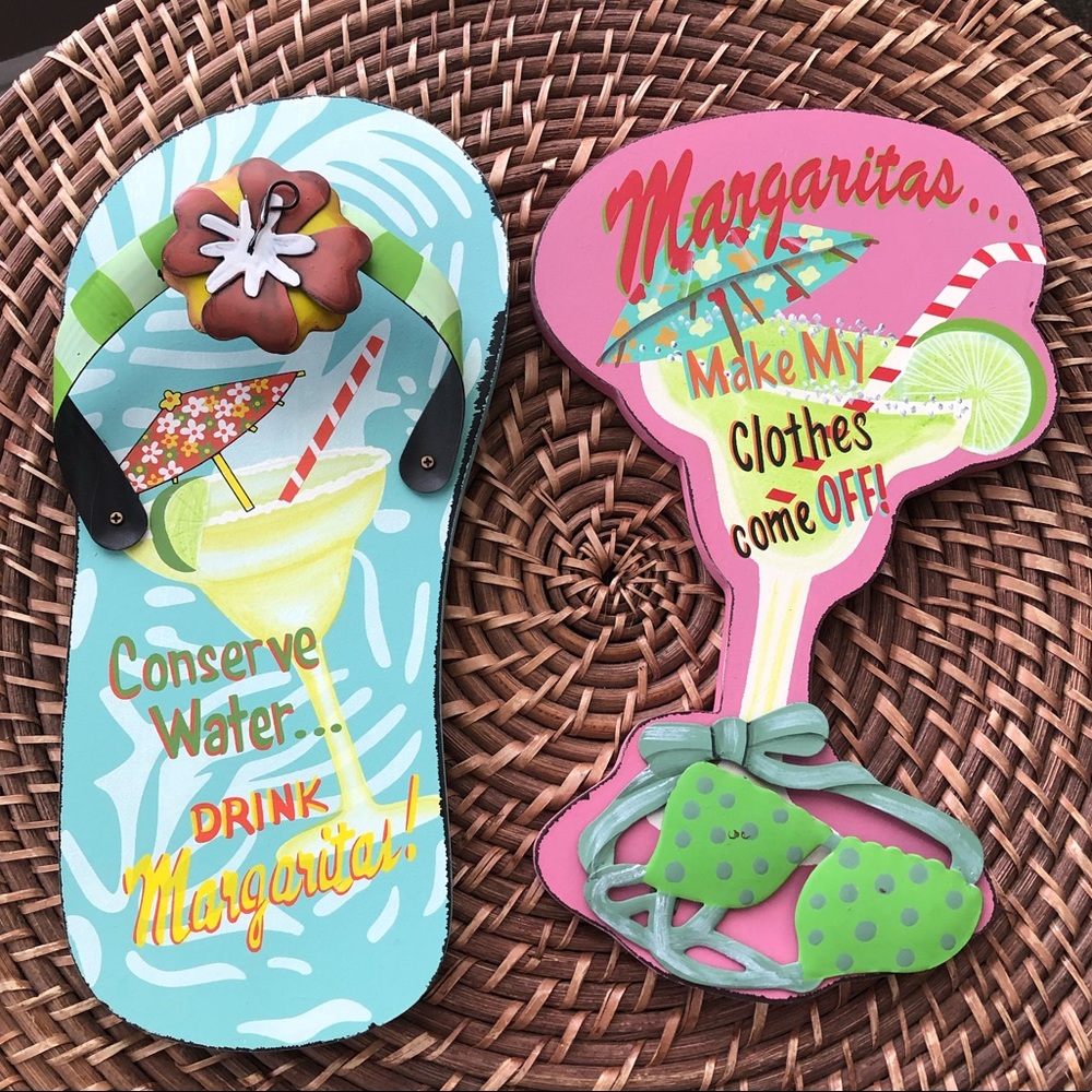 Set of Beachy Margaritaville Style Wood & Metal Wall Hangings